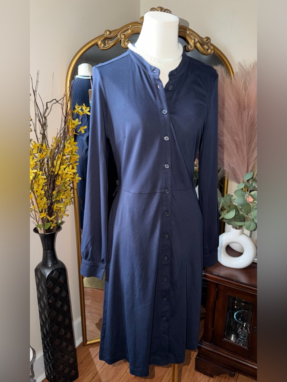 BODEN Navy Button-Front Long Sleeve Dress NWT